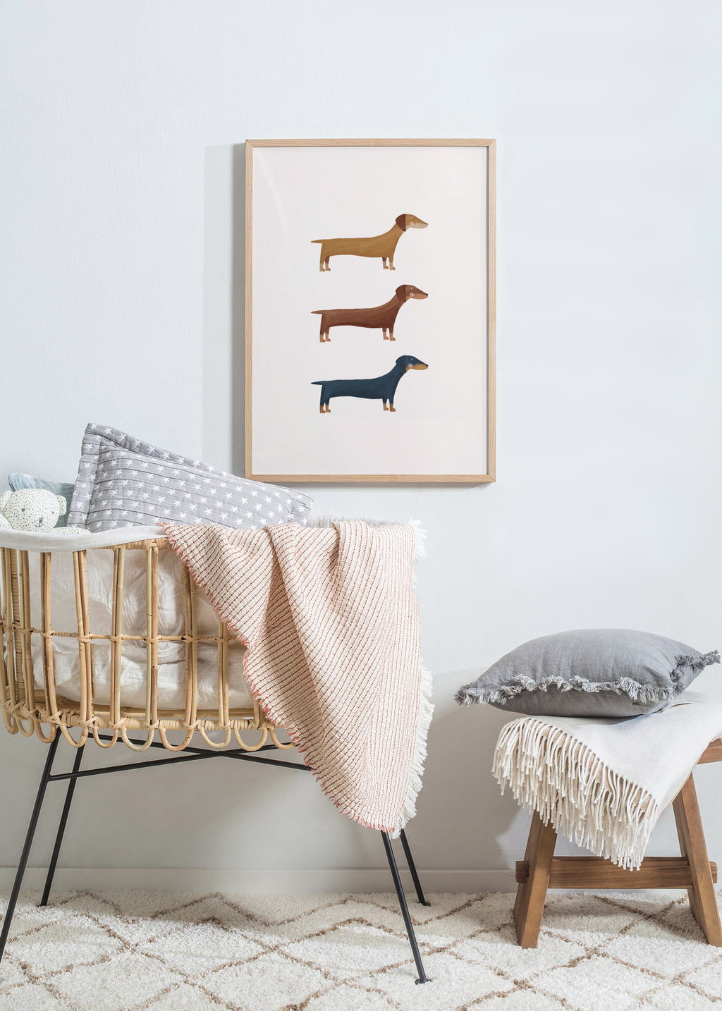 Three Dachshund Dogs - Framed poster in an interior