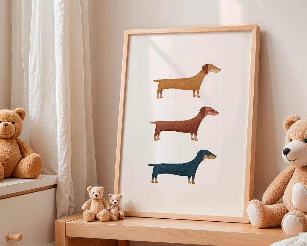 Artwork of three dachshunds