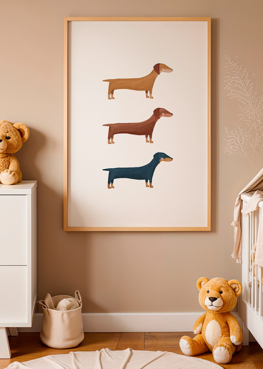 Artwork of three dachshunds