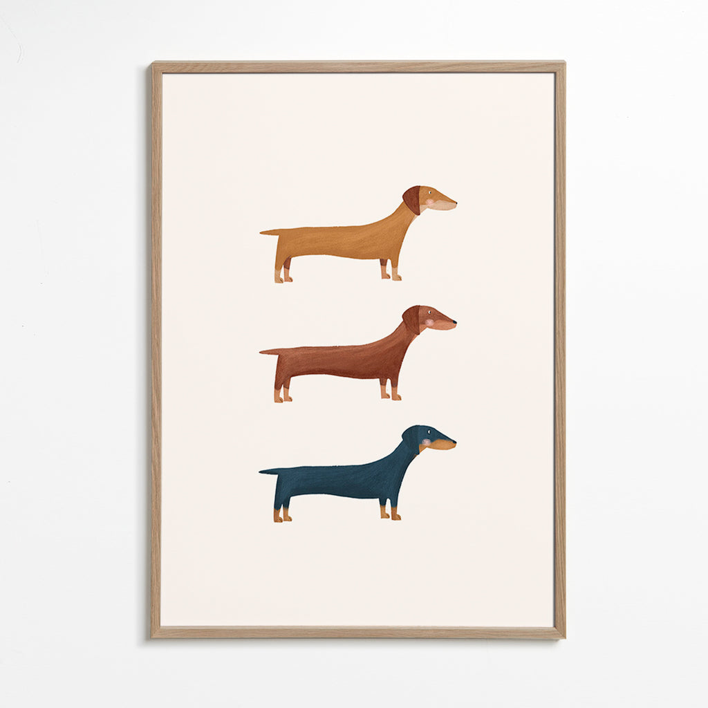 Artwork of three dachshunds