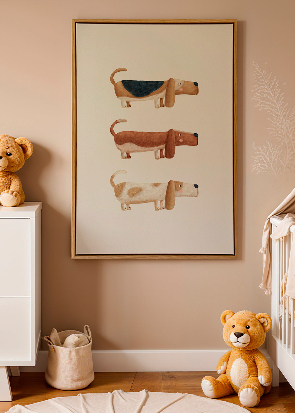 Children's print three dachshunds in a row