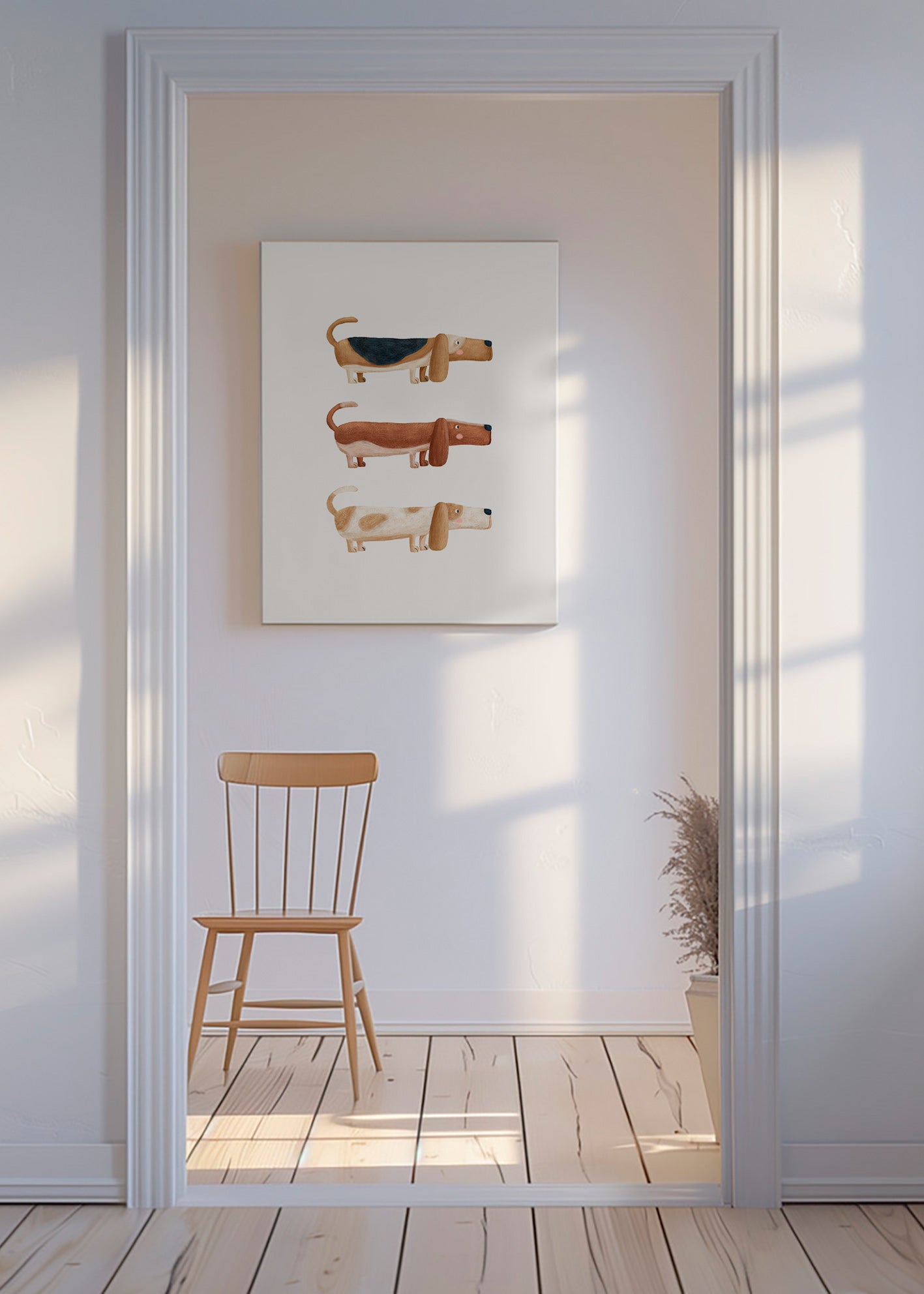 Children's print three dachshunds in a row