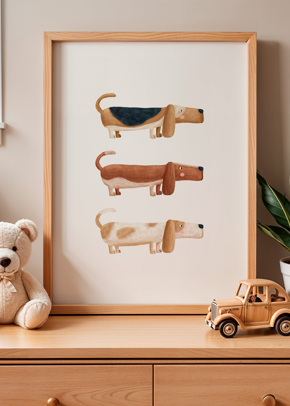 Children's print three dachshunds in a row