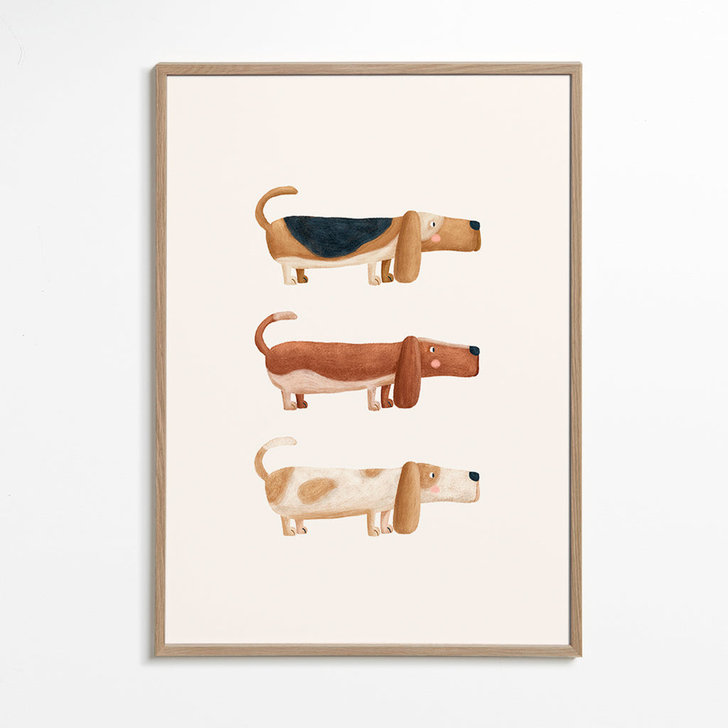 Children's print three dachshunds in a row