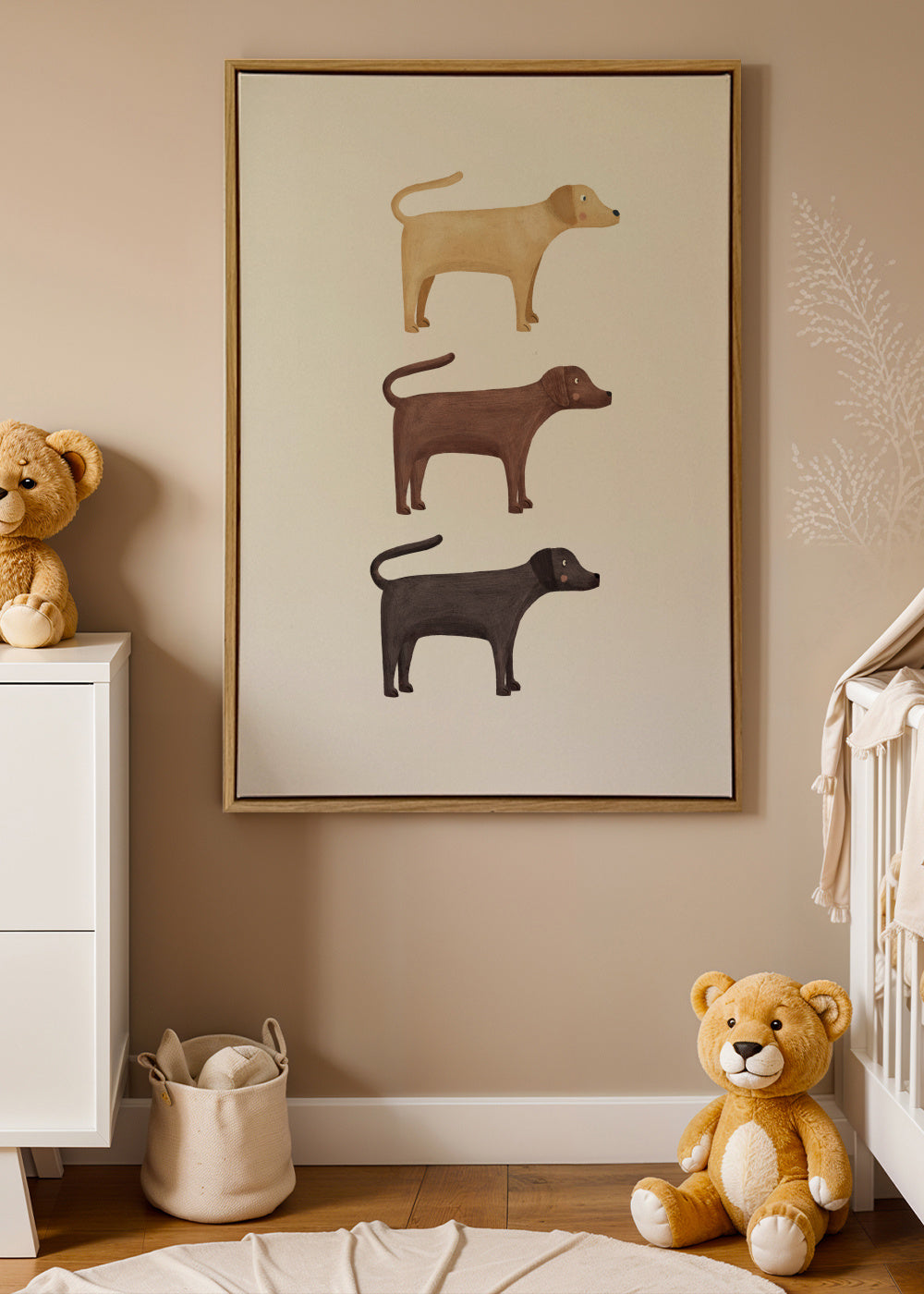 Three Labrador Retriever Dogs - Framed canvas in an interior
