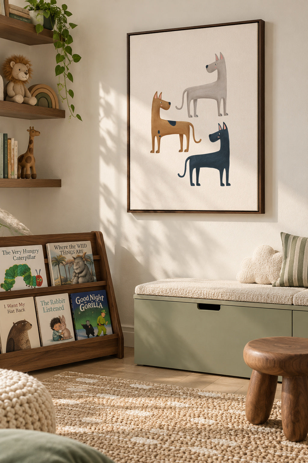 Three Great Dane Dogs - Framed canvas in an interior