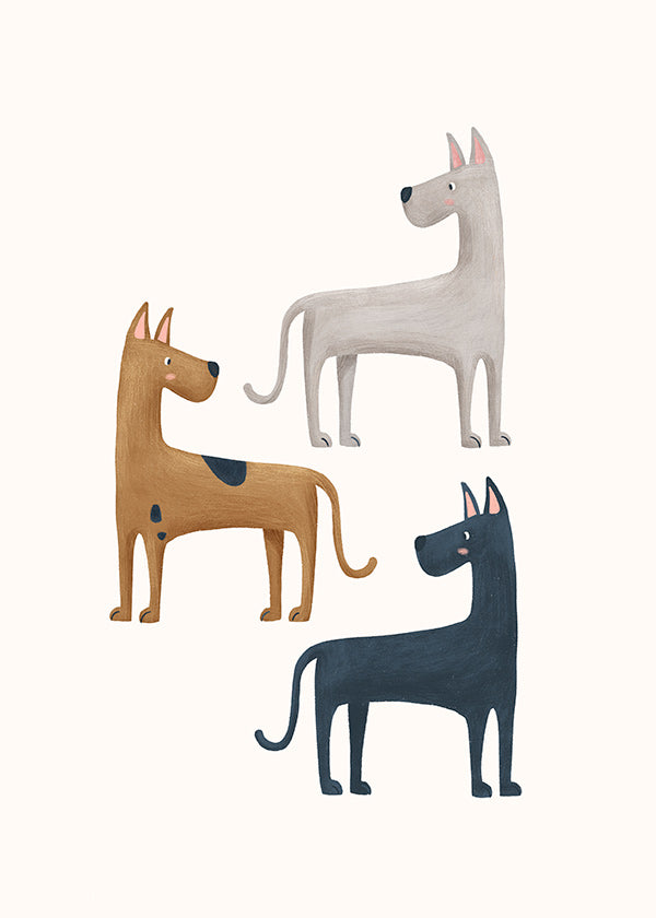 Animal artwork trio of dogs