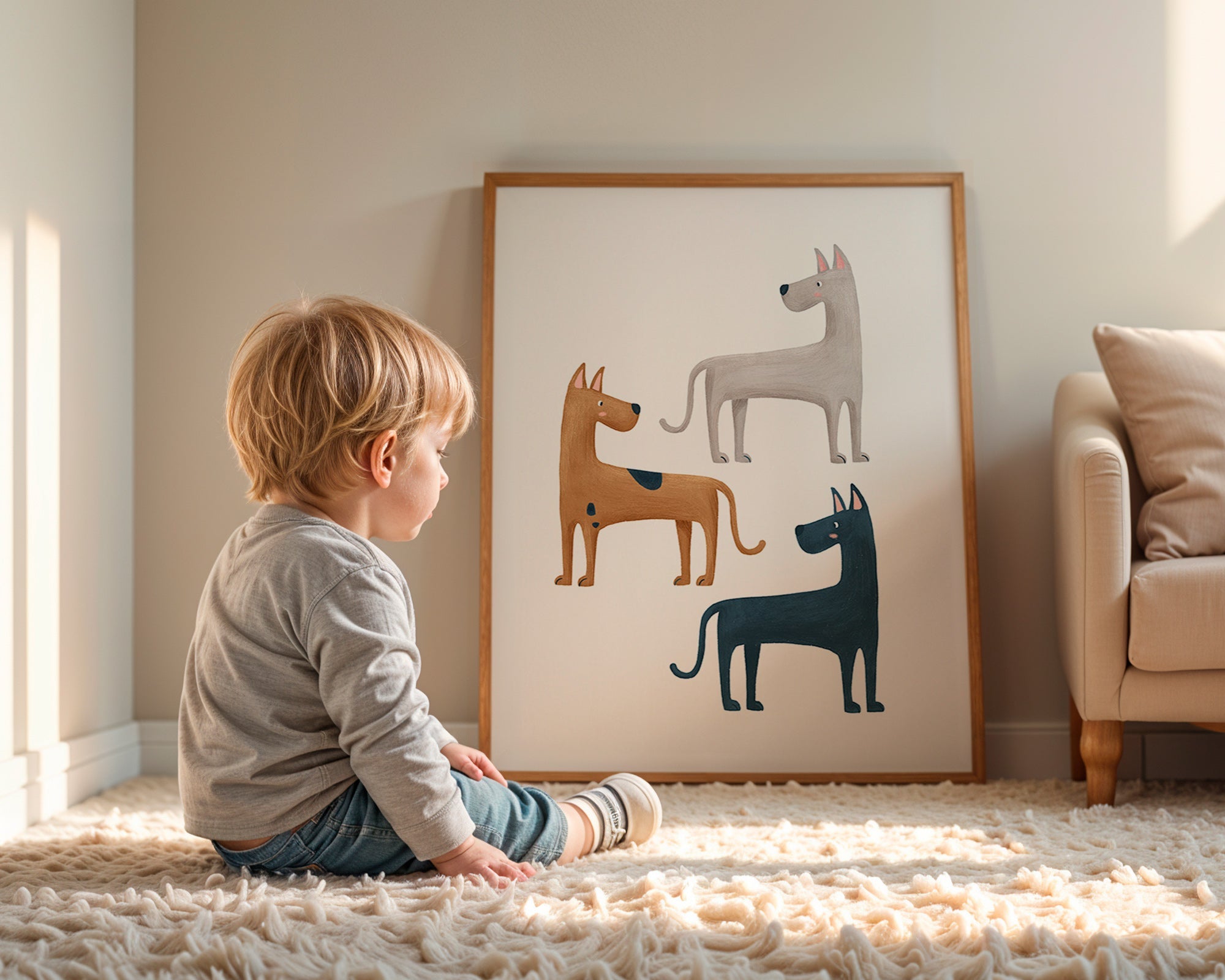 Animal artwork trio of dogs