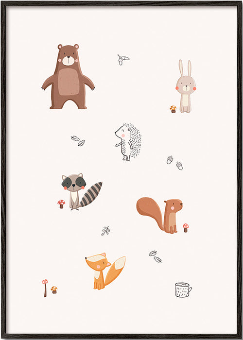 Children's print: forest friends in soft pastels