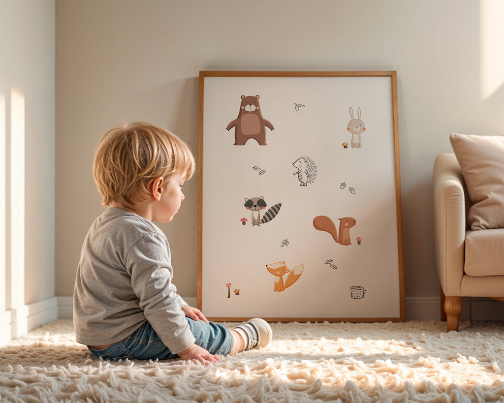 Children's print: forest friends in soft pastels