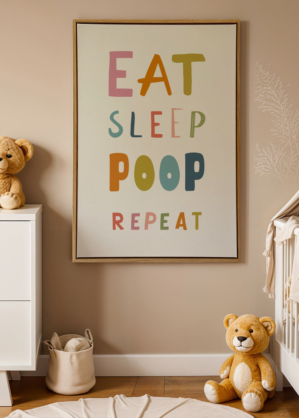 Eat sleep poop repeat quote - Framed canvas in an interior