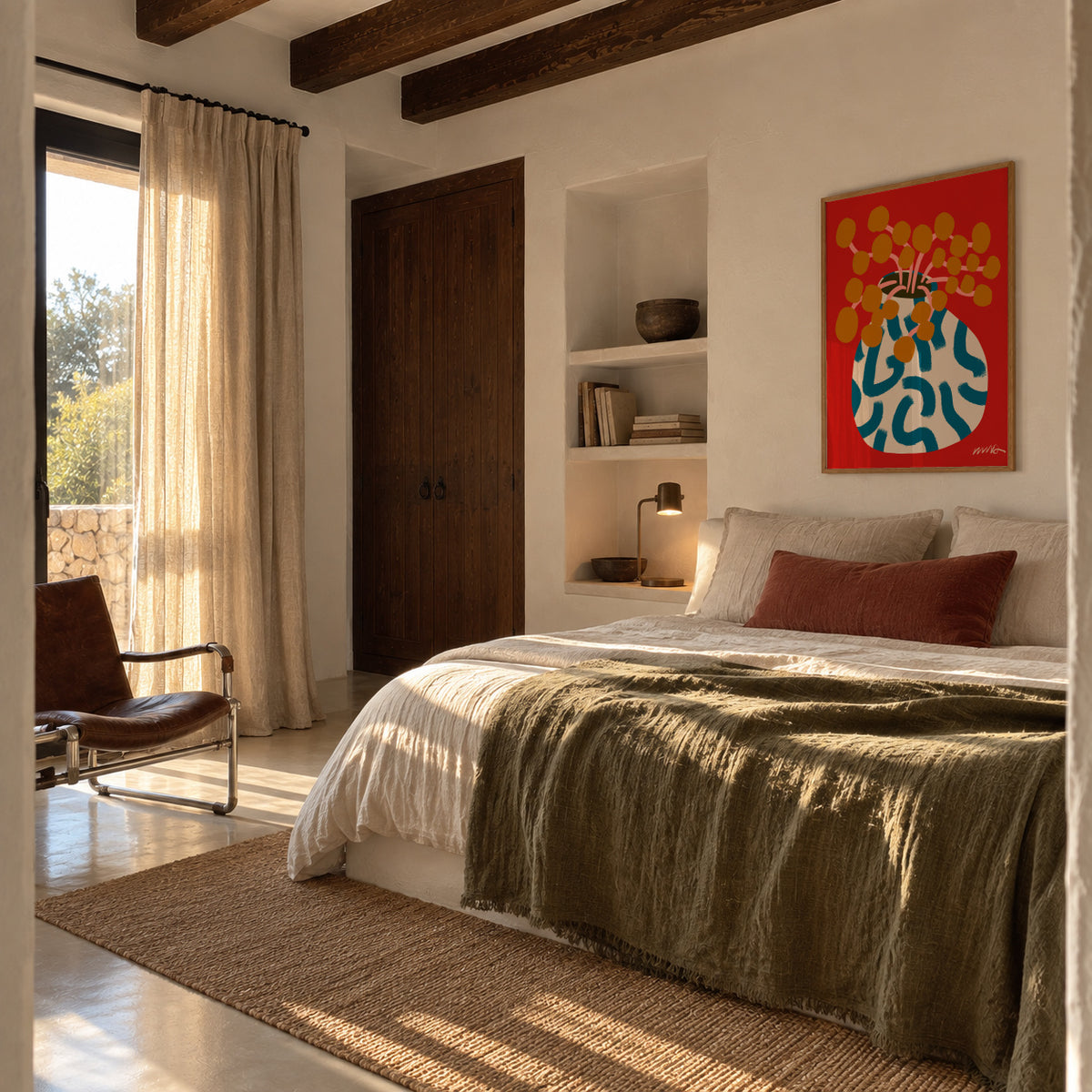Gold Blooms Still Life - Framed poster in an interior