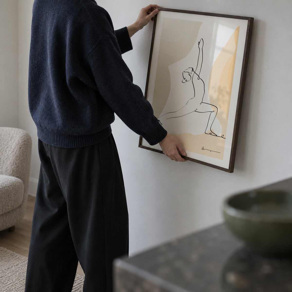 Warrior Pose - Virabhadrasana - Framed poster in an interior