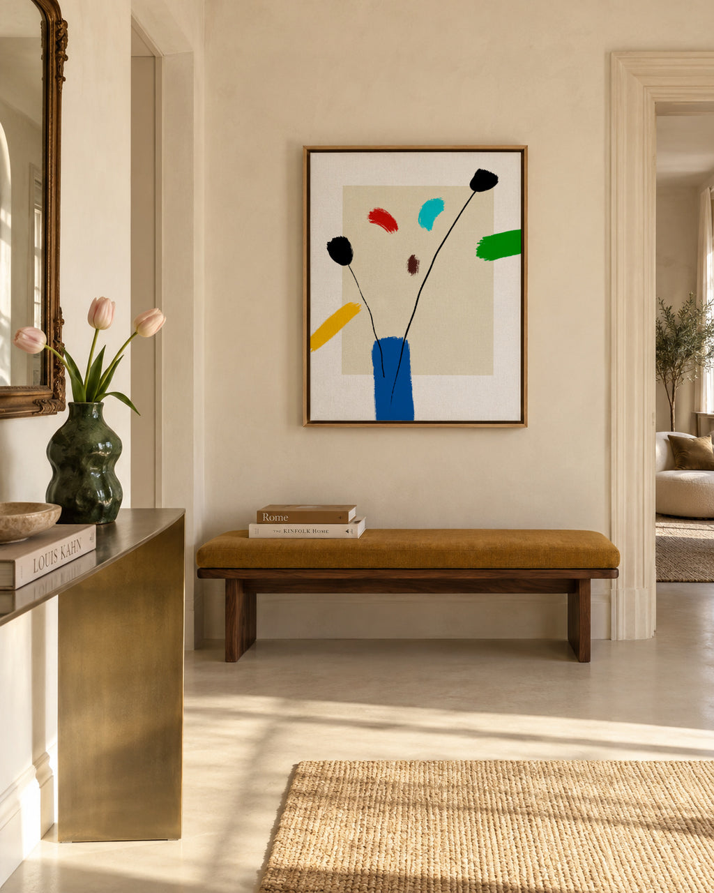 Happy Flowers - Framed canvas in an interior
