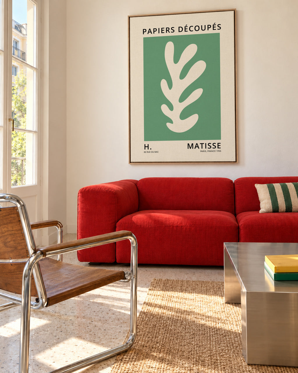 Henri Matisse GREEN papiers découpés I - Framed canvas in an interior
