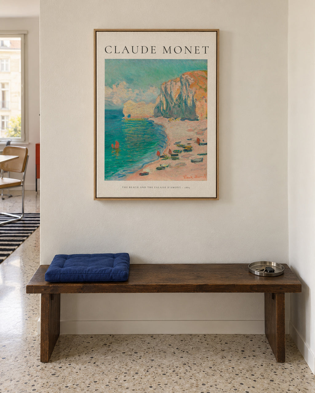 Claude Monet THE BEACH AND THE FALAISE D’AMONT - 1885 - Framed canvas in an interior