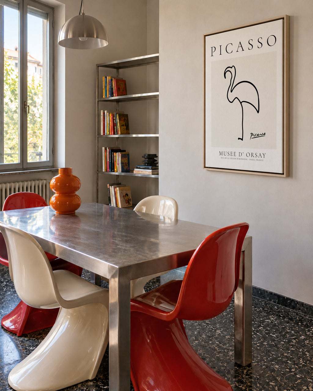 Pablo Picasso Animals Drawing Flamingo - Framed canvas in an interior