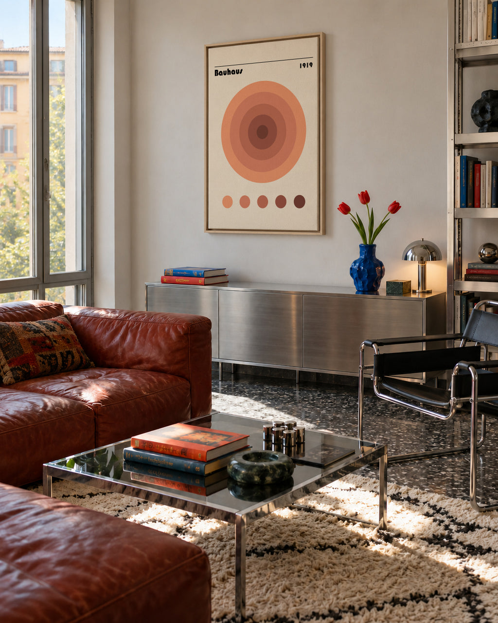 Bauhaus circles - Framed canvas in an interior