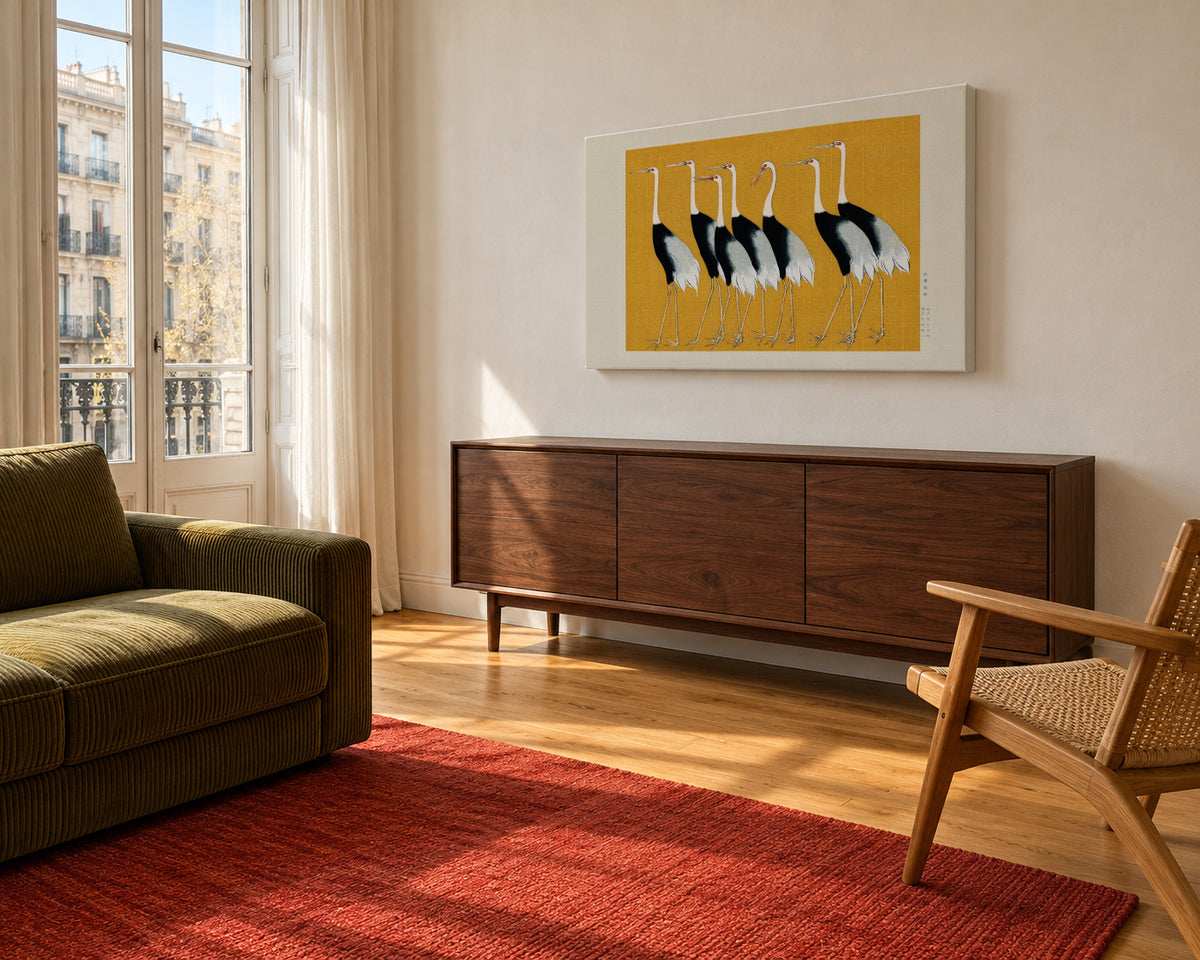 Japanese red-crowned crane vintage illustration - Unframed canvas in an interior