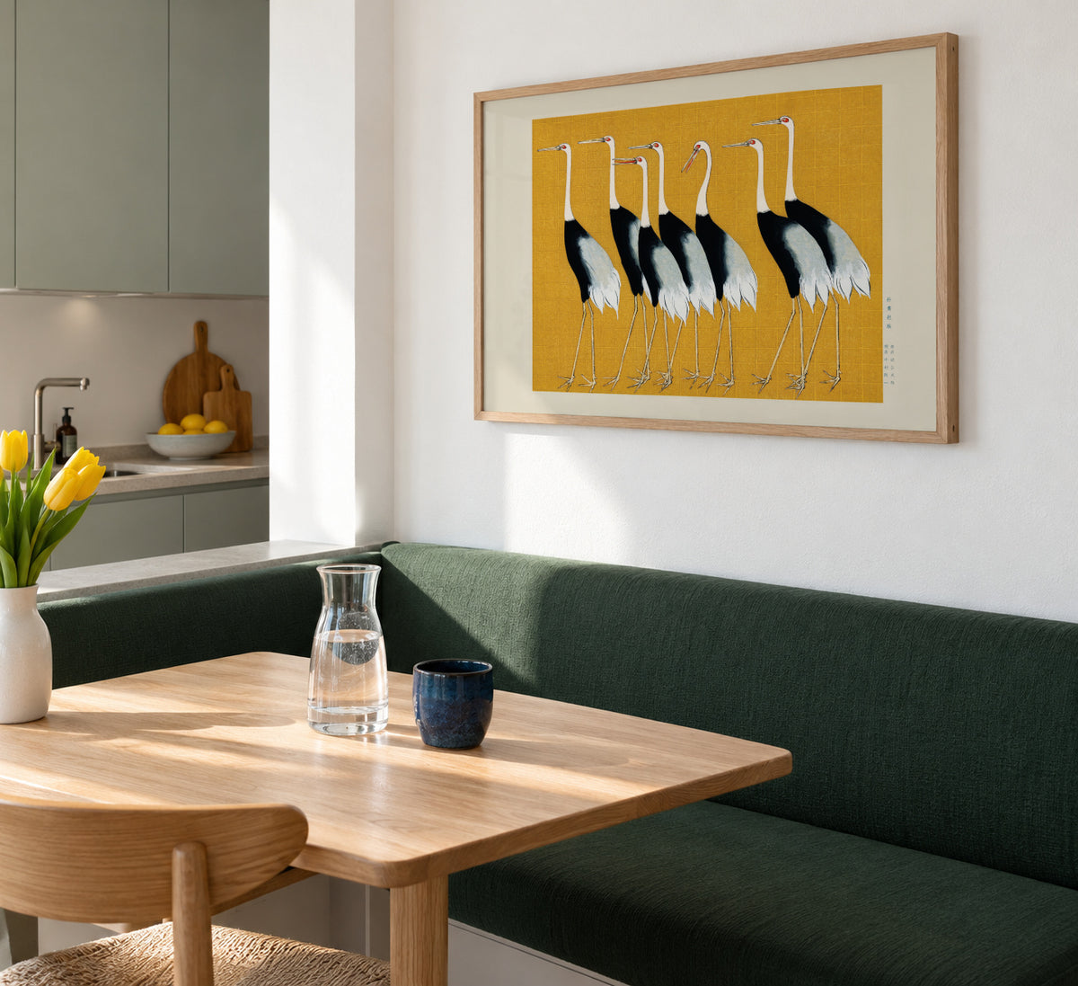 Japanese red-crowned crane vintage illustration - Framed poster in an interior