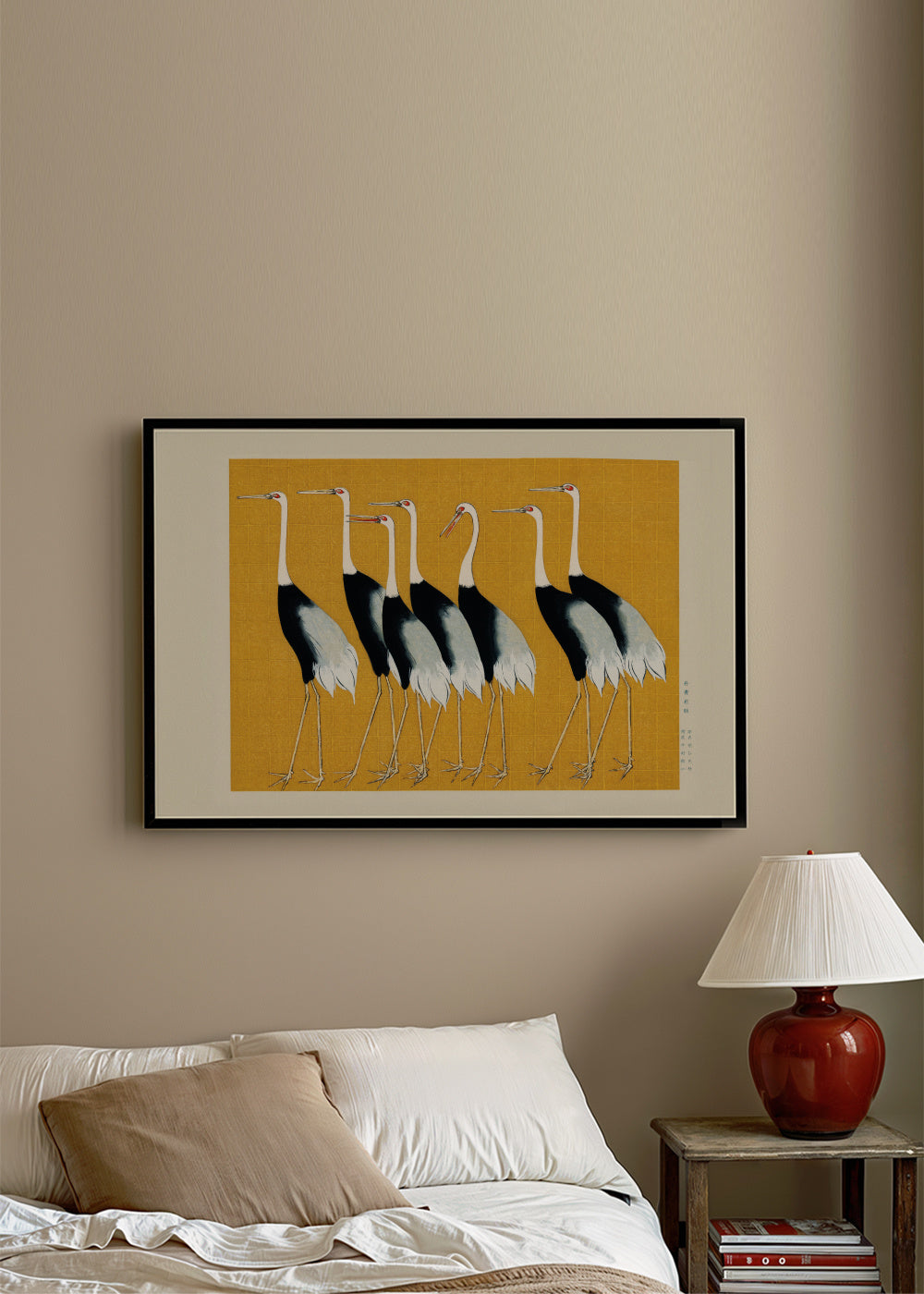 Japanese red-crowned crane vintage illustration - Framed poster in an interior