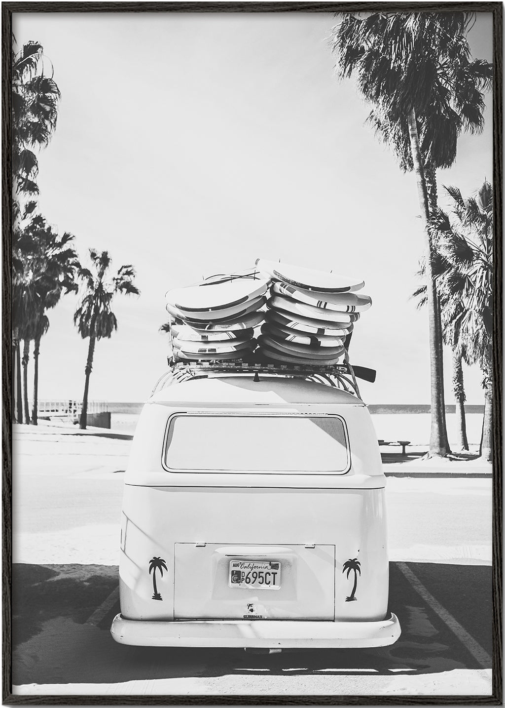 Beach Vintage Van Black & White