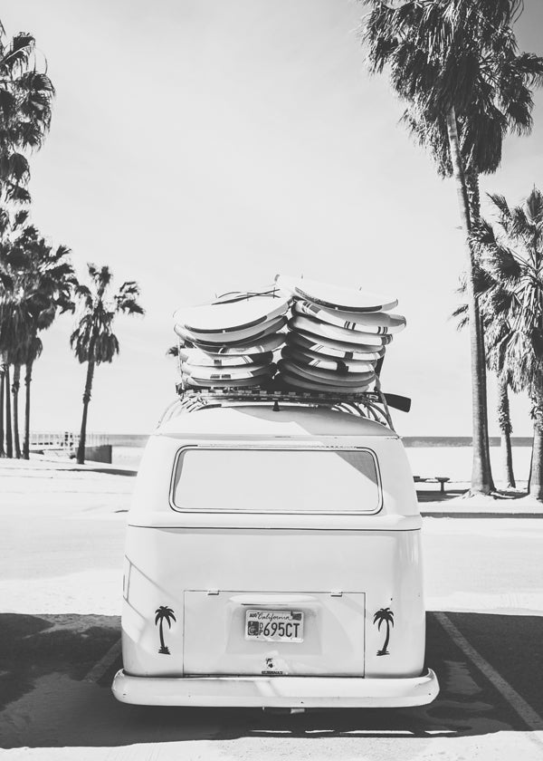 Beach Vintage Van Black & White