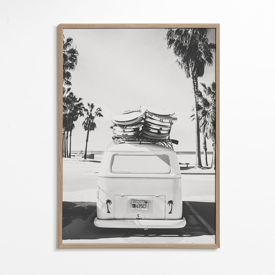 Beach Vintage Van Black & White