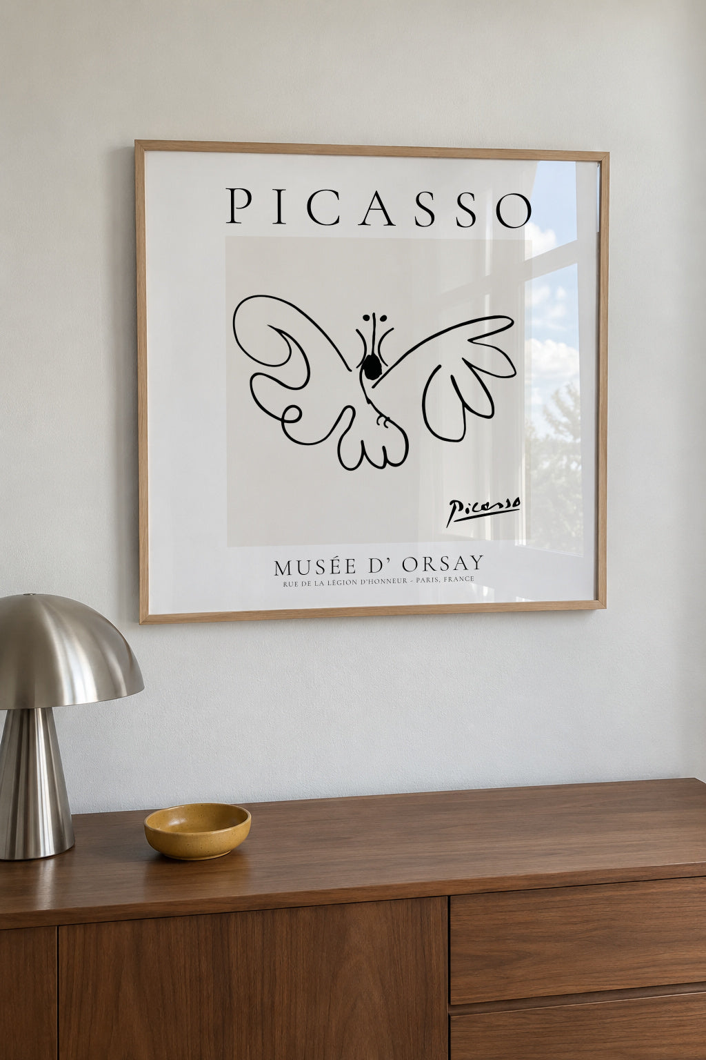 Pablo Picasso Animals Drawing butterfly II - Framed poster in an interior