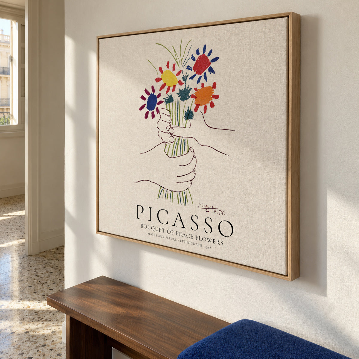 Pablo Picasso Bouquet Of Peace II - Framed canvas in an interior