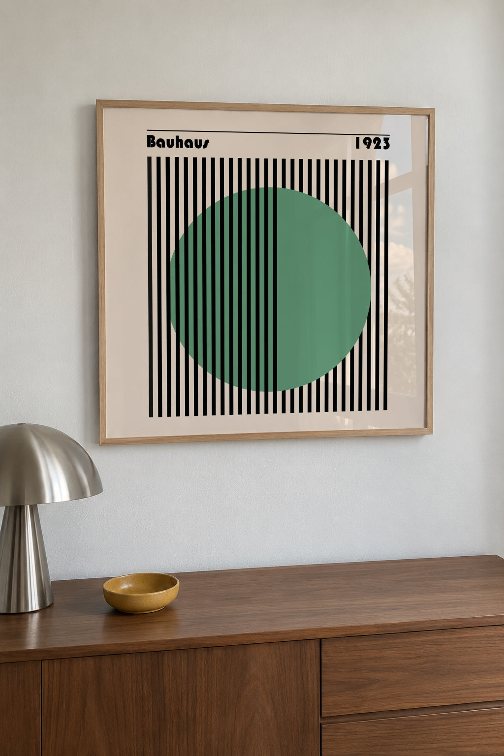 Bauhaus Green Circle II - Framed poster in an interior