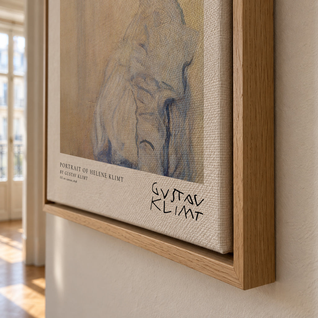 Portrait of Helene Klimt by Gustav Klimt - Framed canvas detail