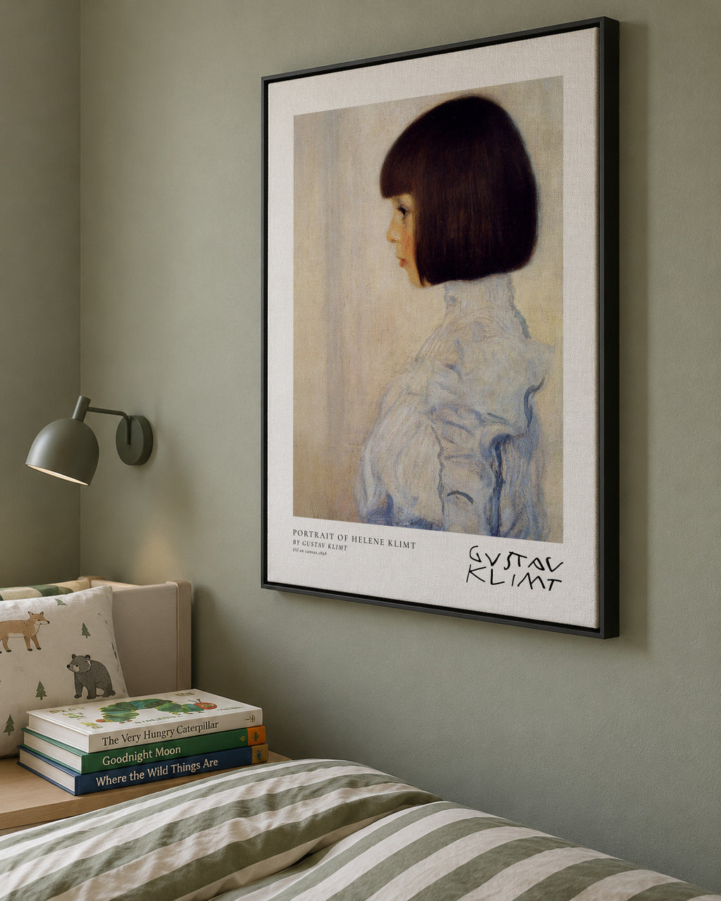 Portrait of Helene Klimt by Gustav Klimt - Framed canvas in an interior