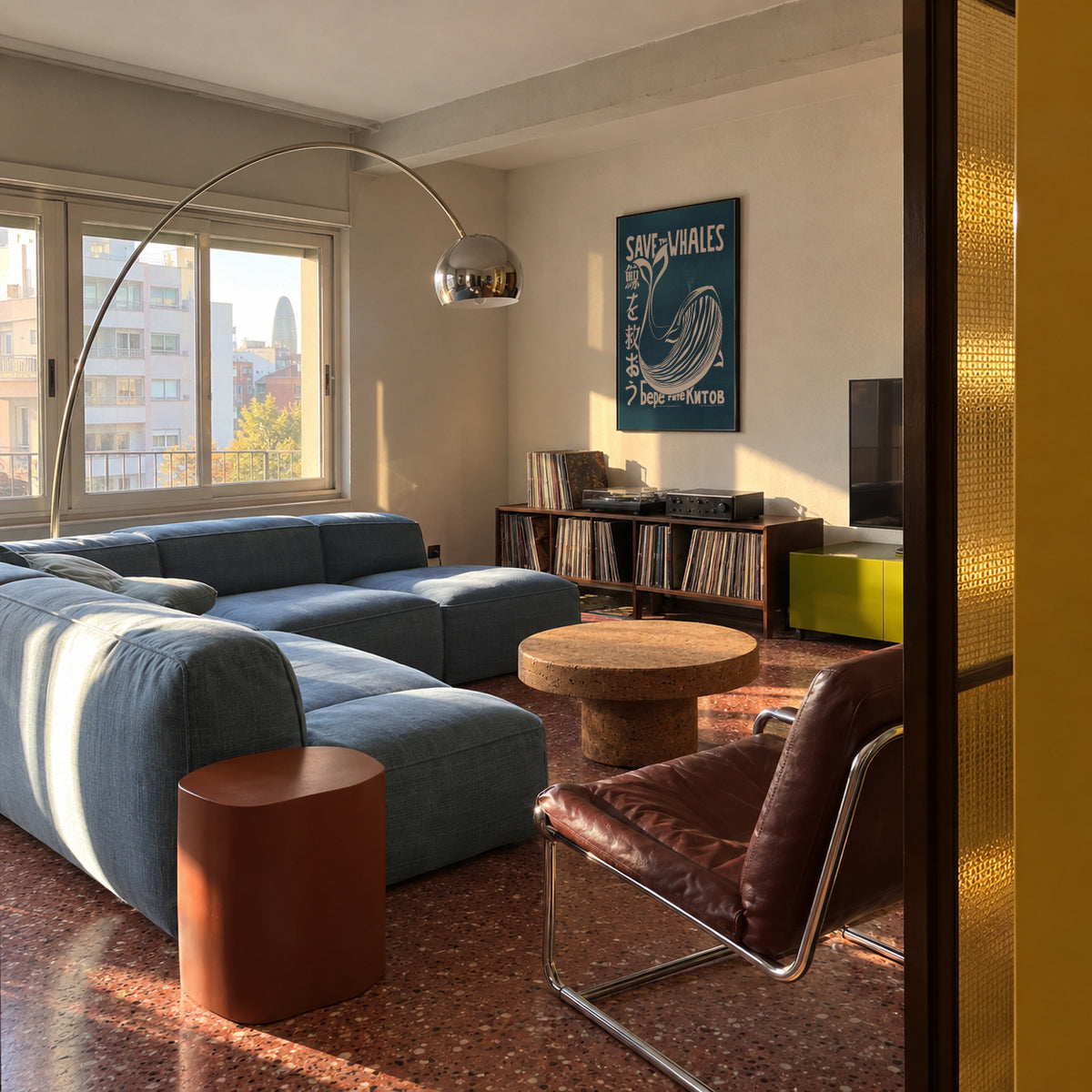 Save the whales (1973) vintage poster by Vint Lawrence - Framed poster in an interior