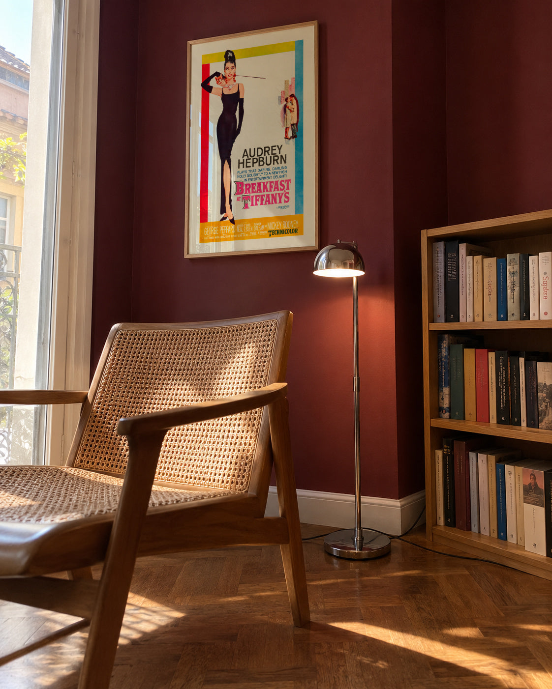 Audrey Hepburn Breakfast at Tiffanys 1961 film poster - Framed poster in an interior
