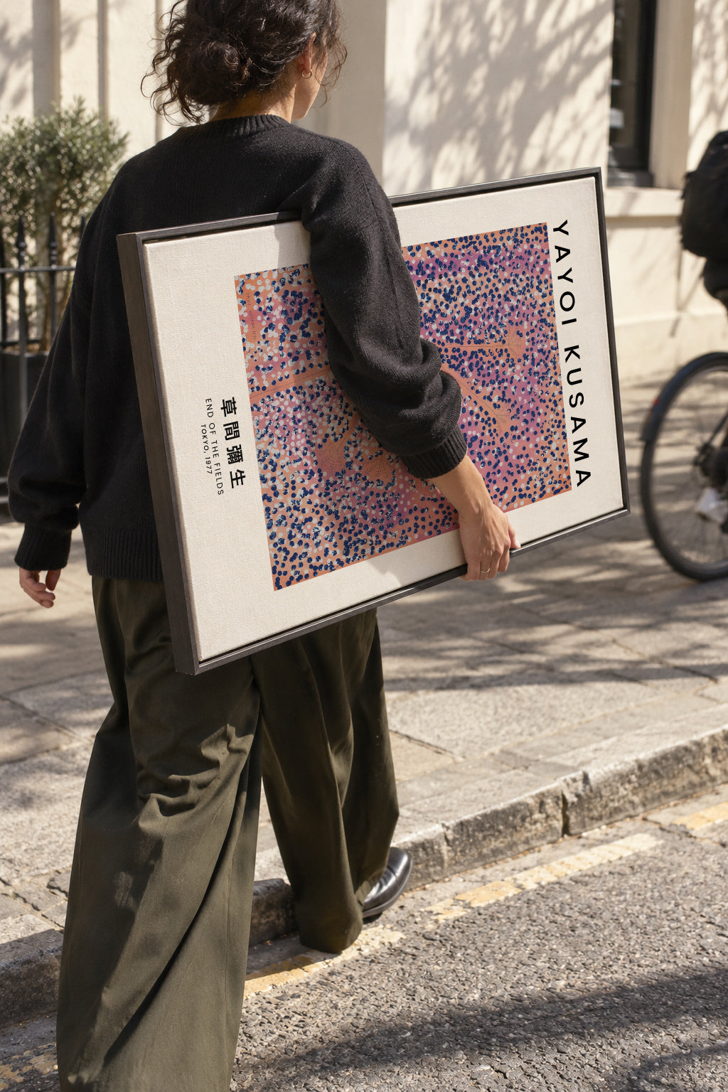 Yayoi Kusama End Of The Fields exhibition poster - Framed canvas in an interior