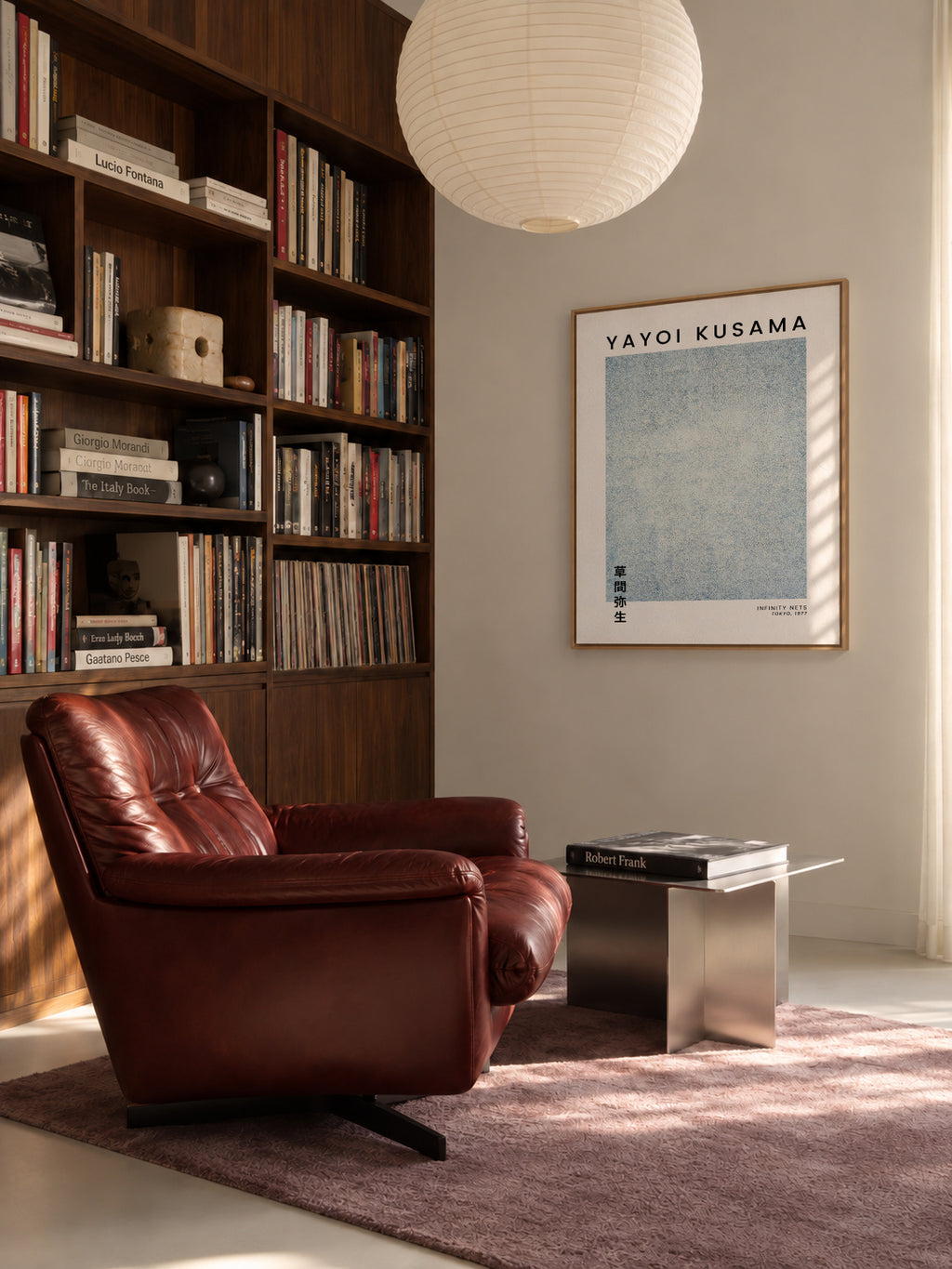 Yayoi Kusama Infinity Nets exhibition poster - Framed canvas in an interior