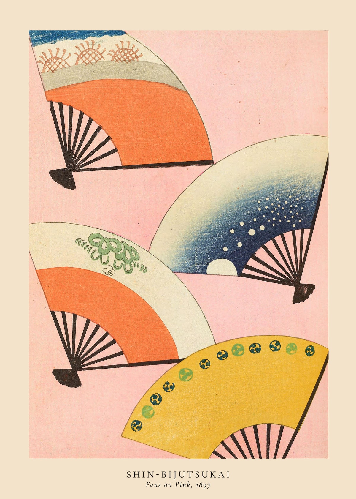 Shin-Bijutsukai - Fans on pink - Unframed art print
