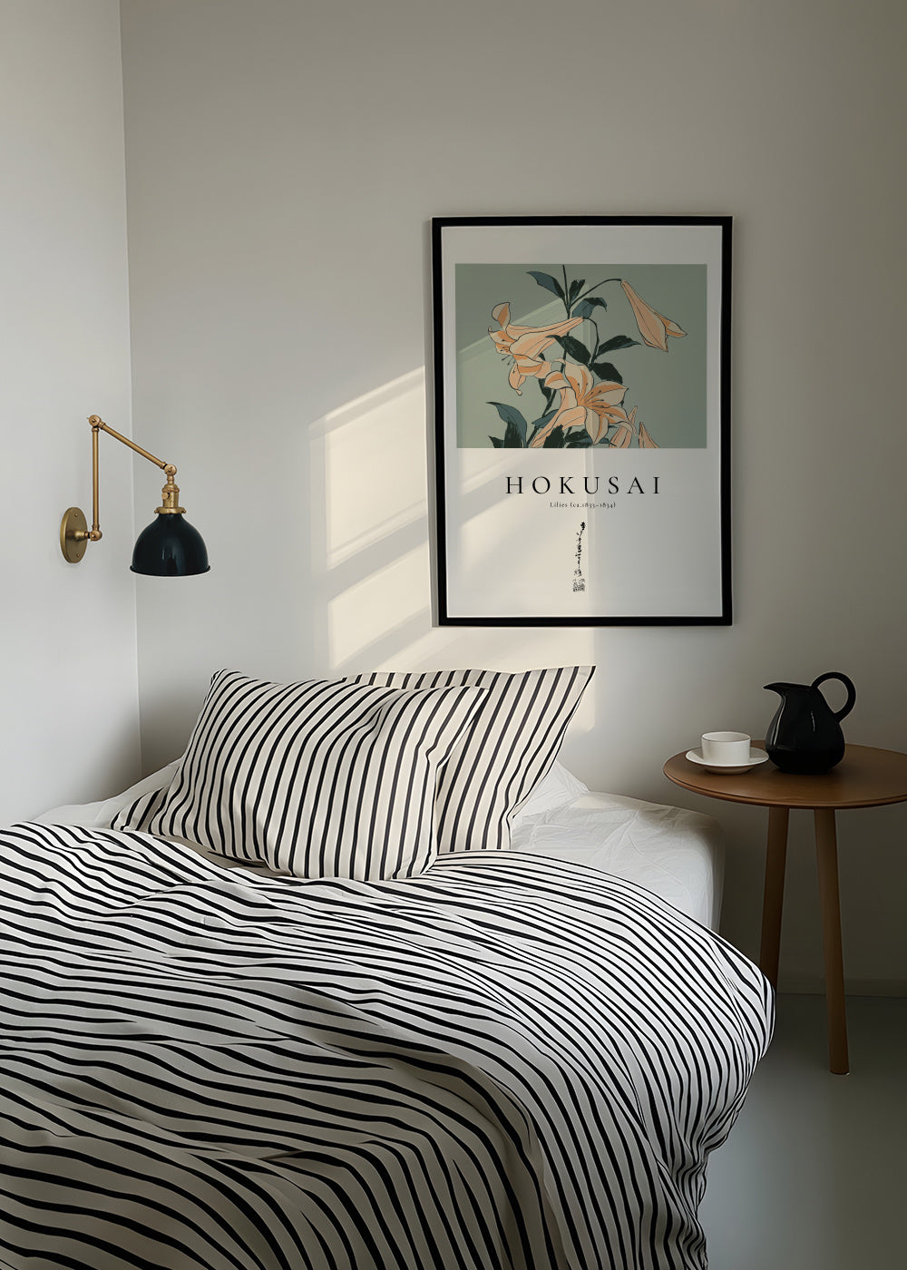 lilies by Katsushika Hokusai - Framed poster in an interior