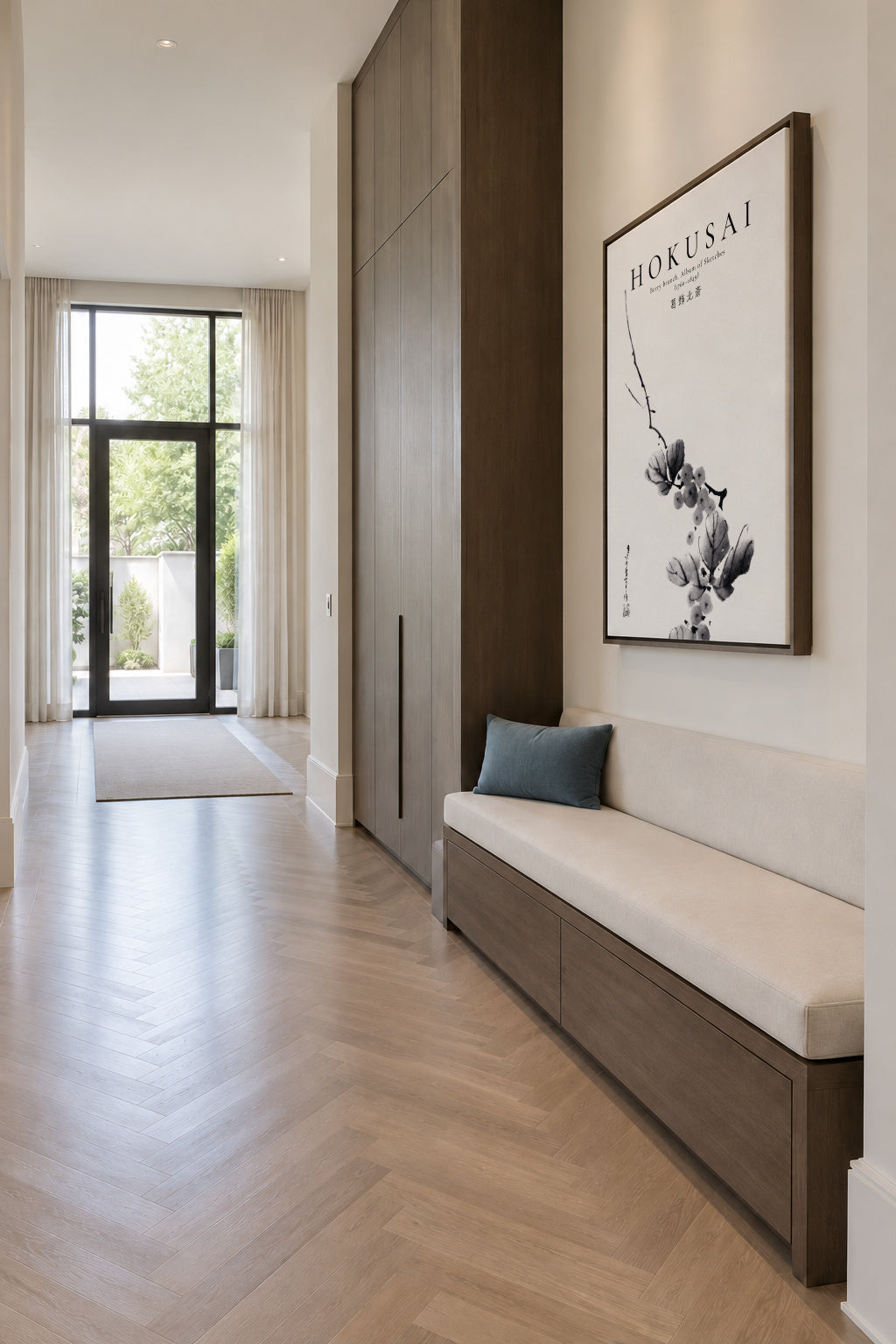 Berry branch by Katsushika Hokusai - Framed canvas in an interior