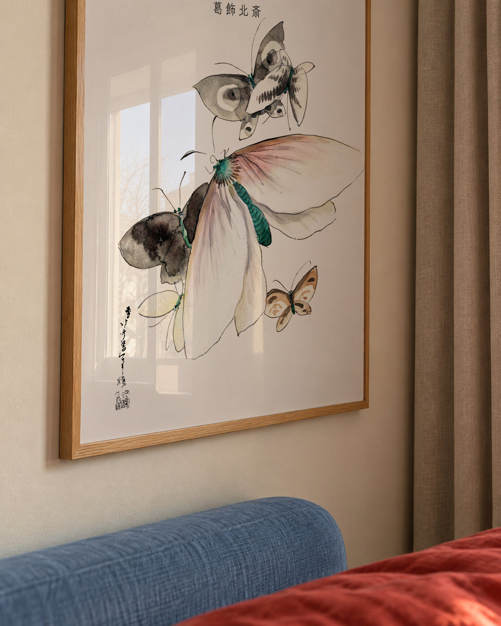 Butterflies and Moths by Katsushika Hokusai - Framed poster detail