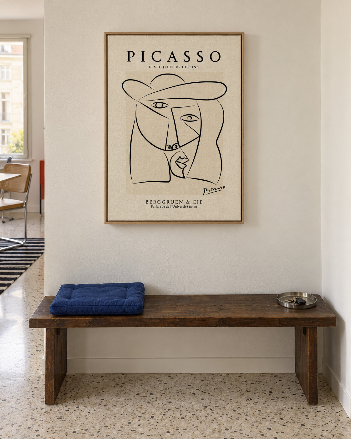 Picasso Woman in a Hat Sktech Poster - Framed canvas in an interior