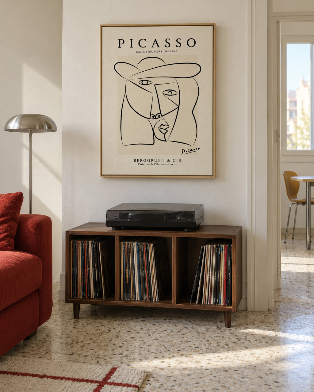 Picasso Woman in a Hat Sktech Poster - Framed canvas in an interior