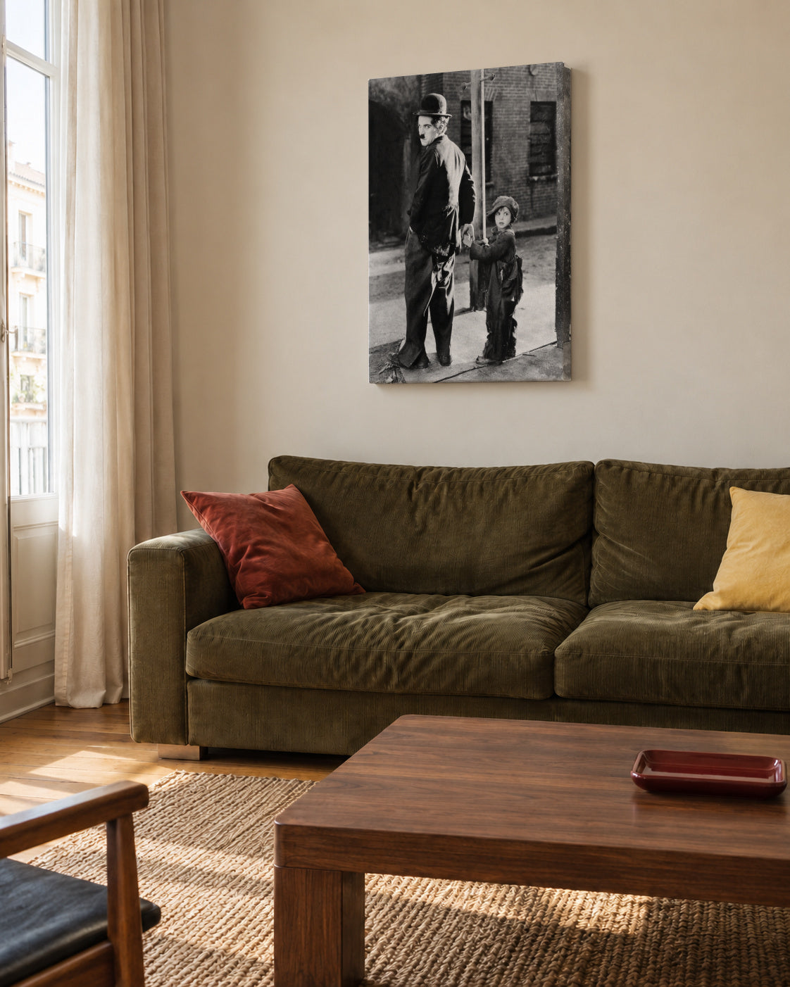 Charlie Chaplin Vintage Photograph - Unframed canvas in an interior