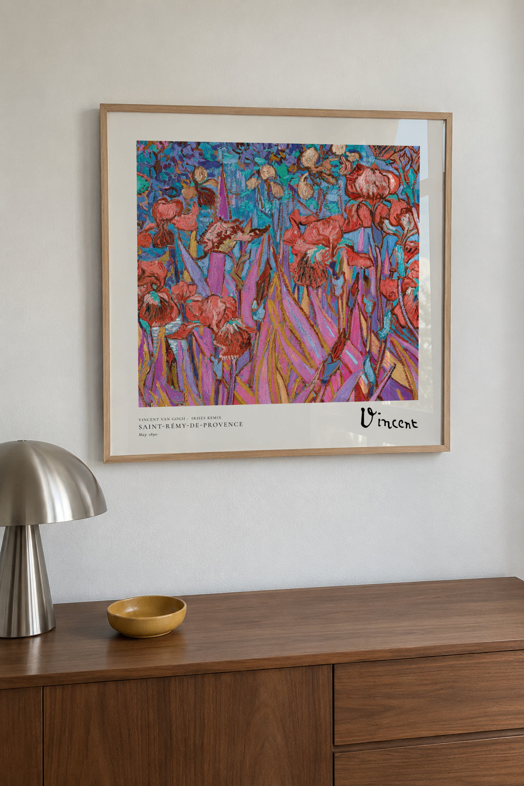 Vincent van Gogh - Irises Remix - Square - Framed poster in an interior
