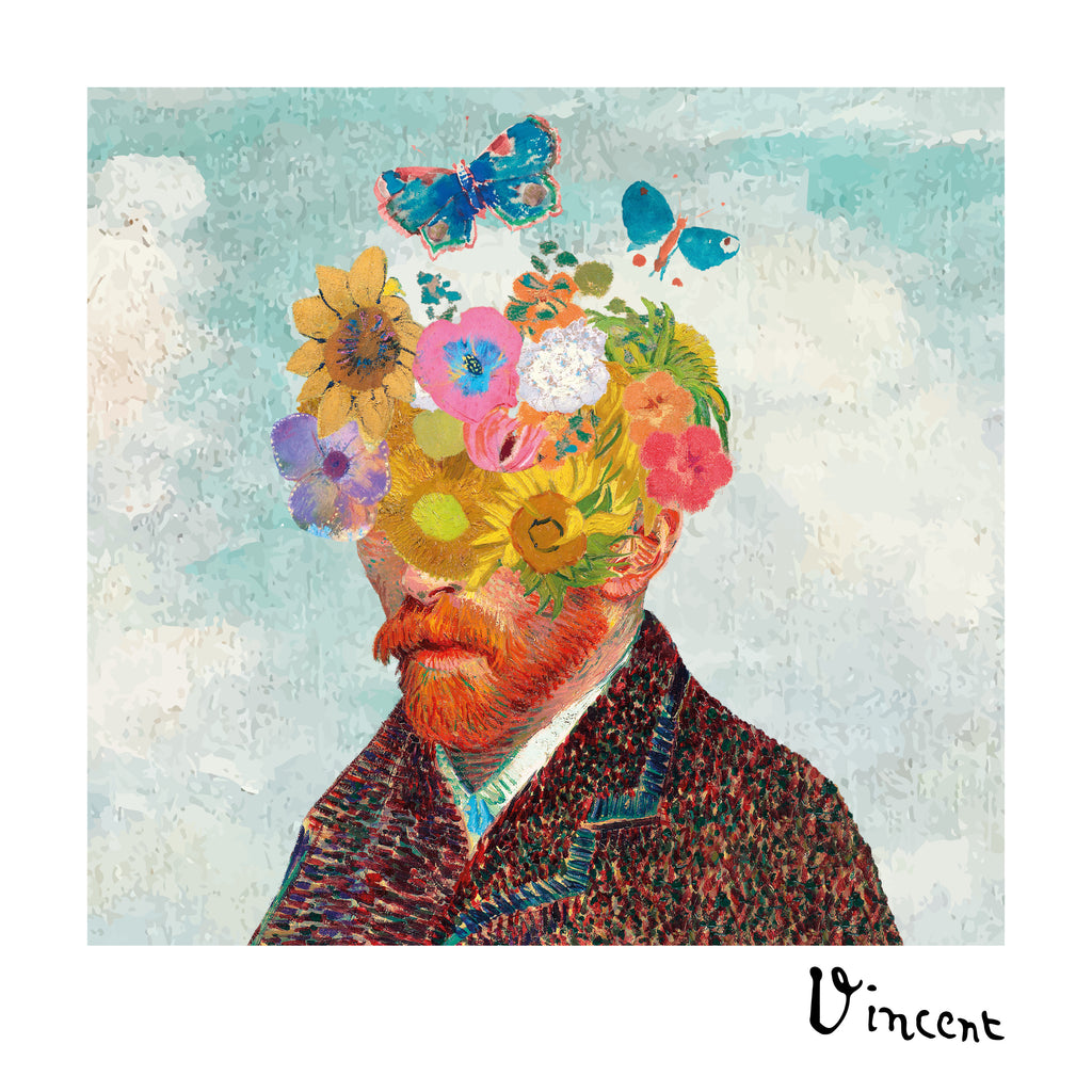 Vincent van Gogh inspired self-portrait & flower remixed - Square - Unframed art print