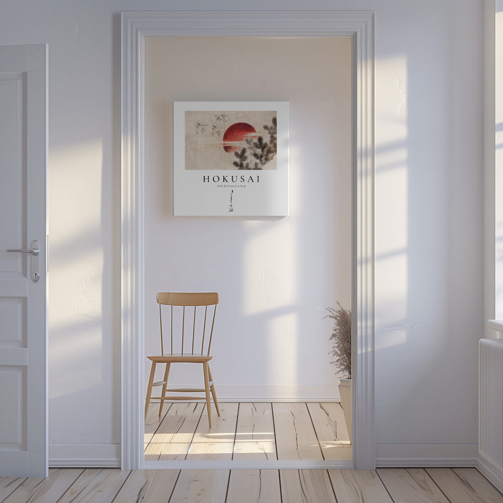 Katsushika Hokusai birds and sunset from Album of Sketches - Square - Unframed canvas in an interior