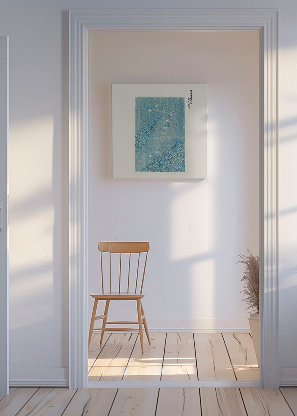 Blue Birds Woodblock print from Yatsuo no tsubaki by Taguchi Tomoki - Square