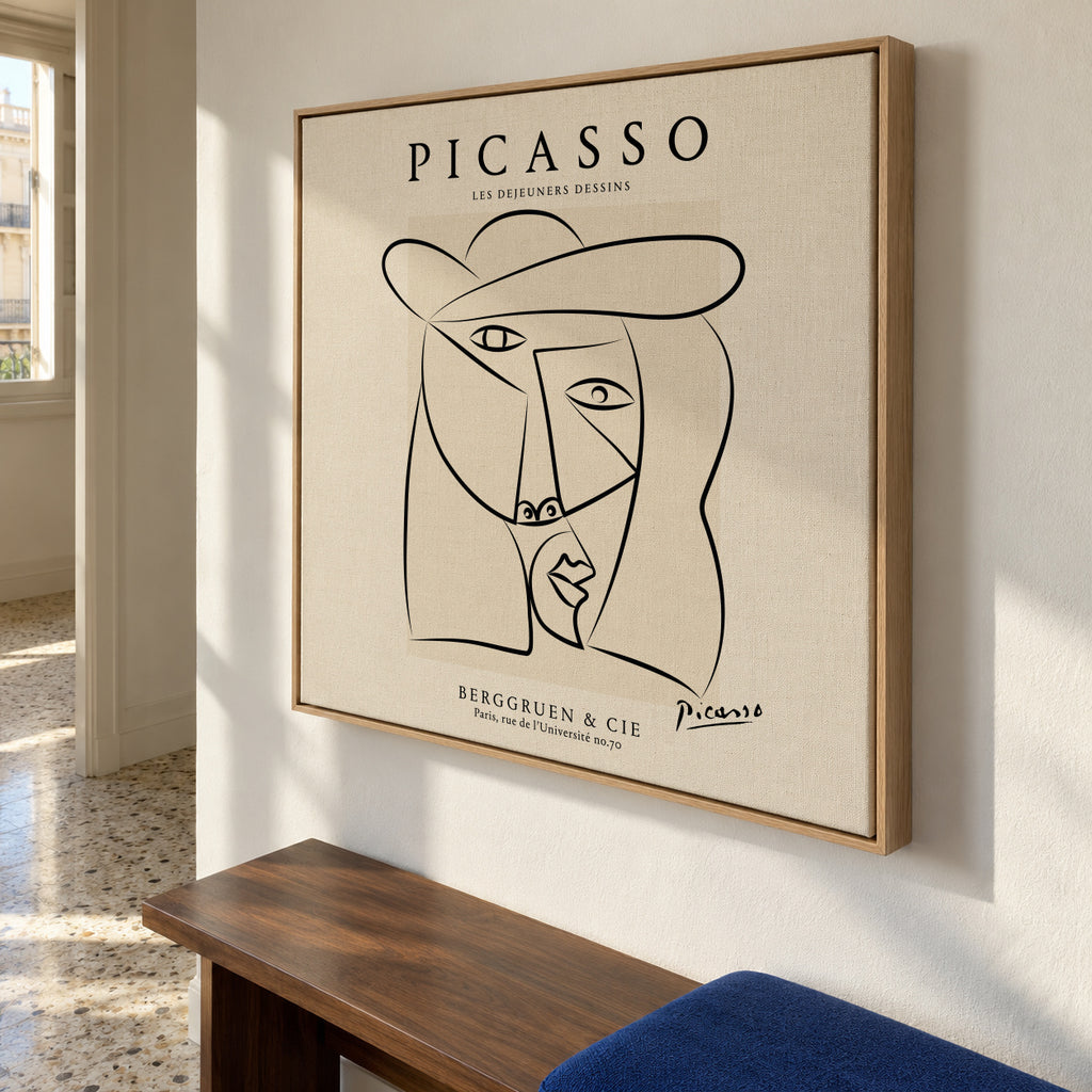Picasso Woman in a Hat Sktech Poster - Square - Framed canvas in an interior