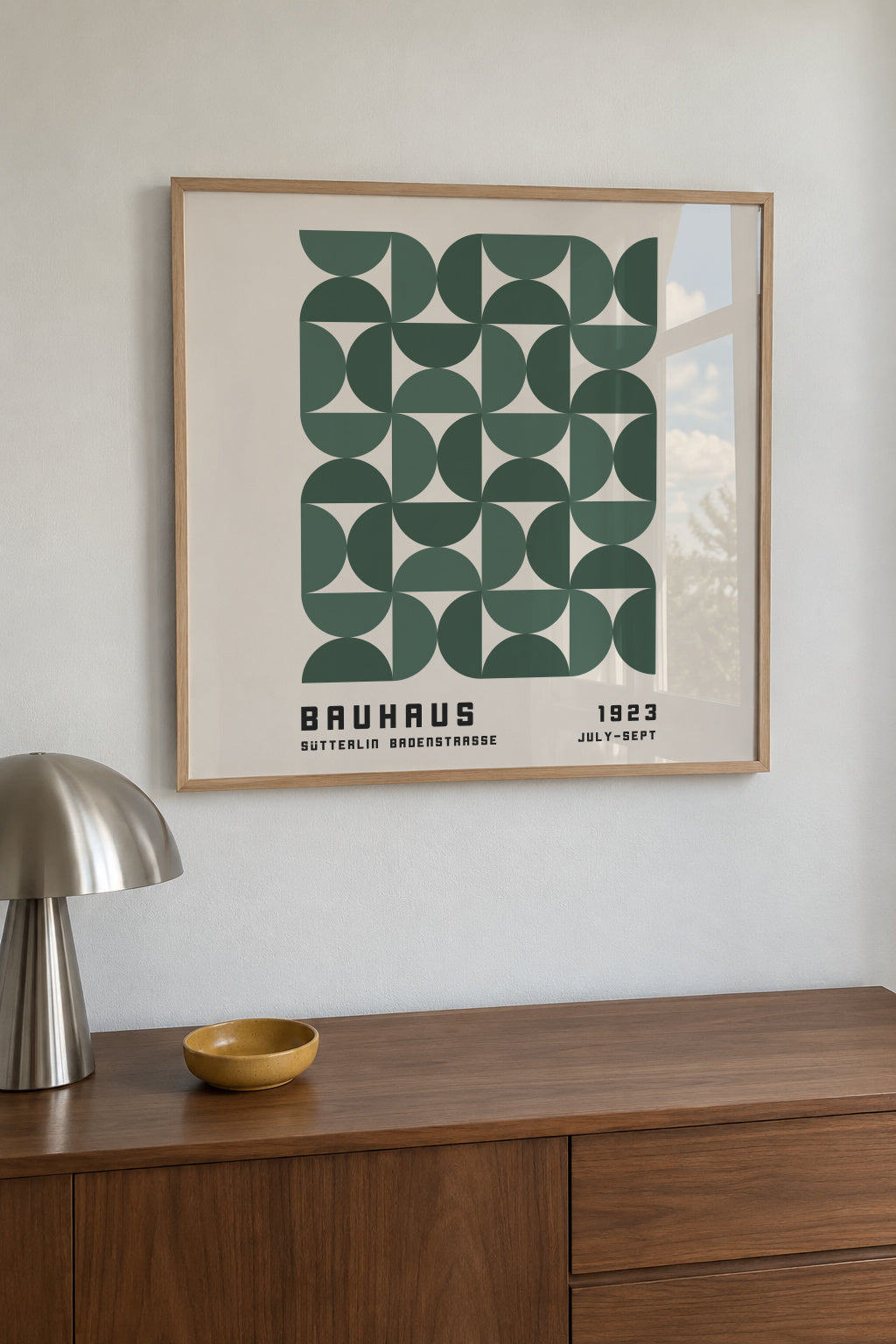 Bauhaus Green Exhibition Poster - Square - Framed poster in an interior